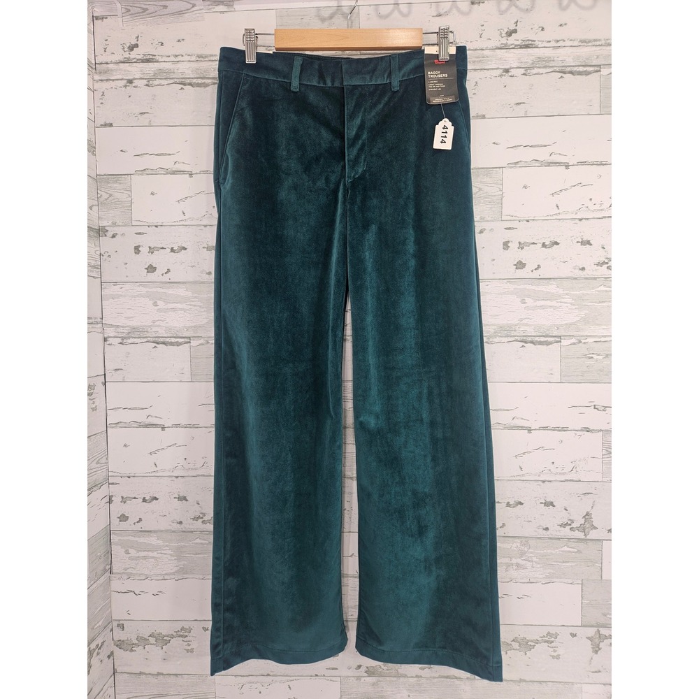 Levis Baggy Trousers W27 L29 Teal Green Velvet Mid Rise Straight Leg Pants NEW